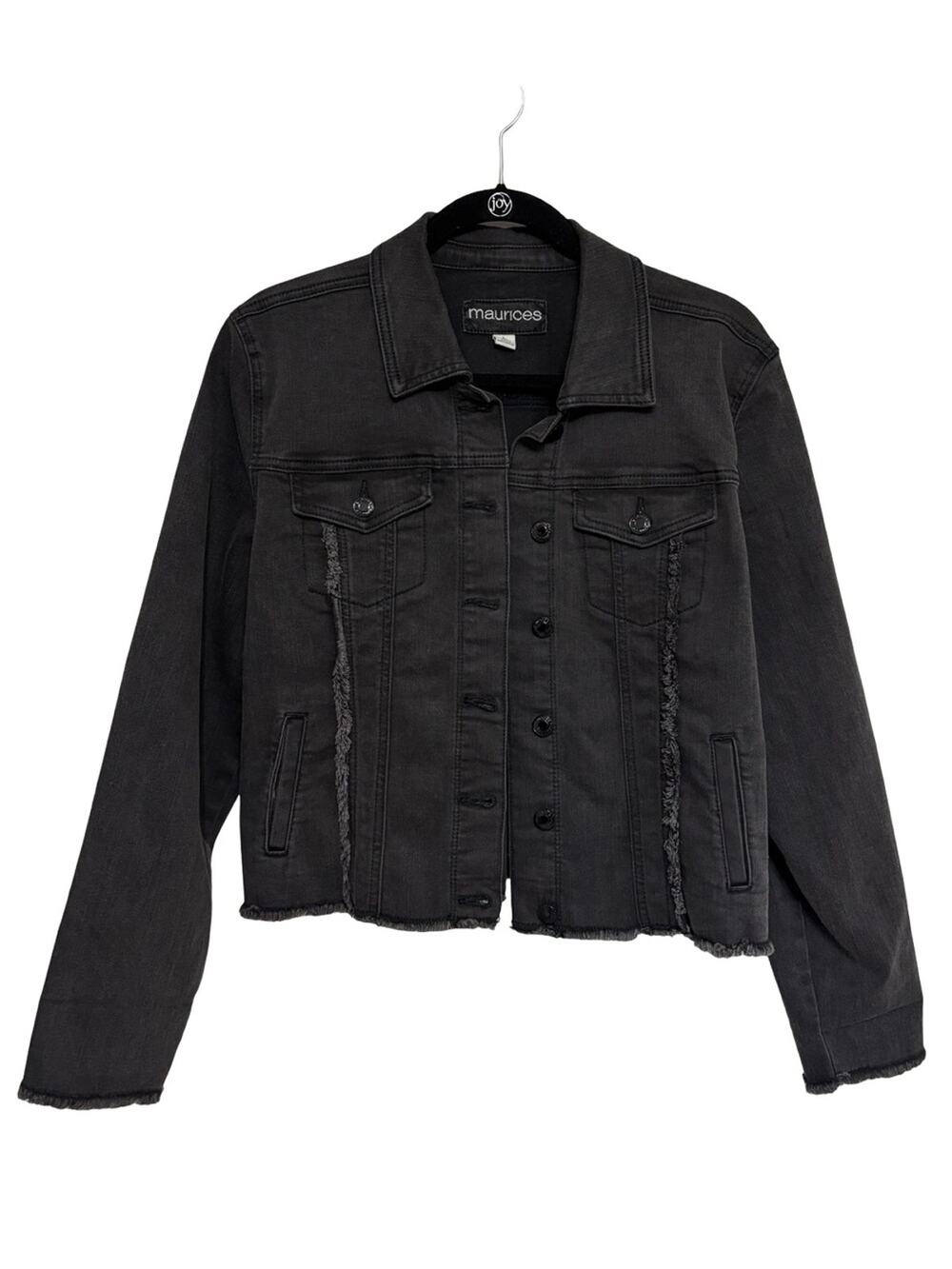 NEW Maurices Washed Black Denim Cropped Jacket Raw Hem - Size L